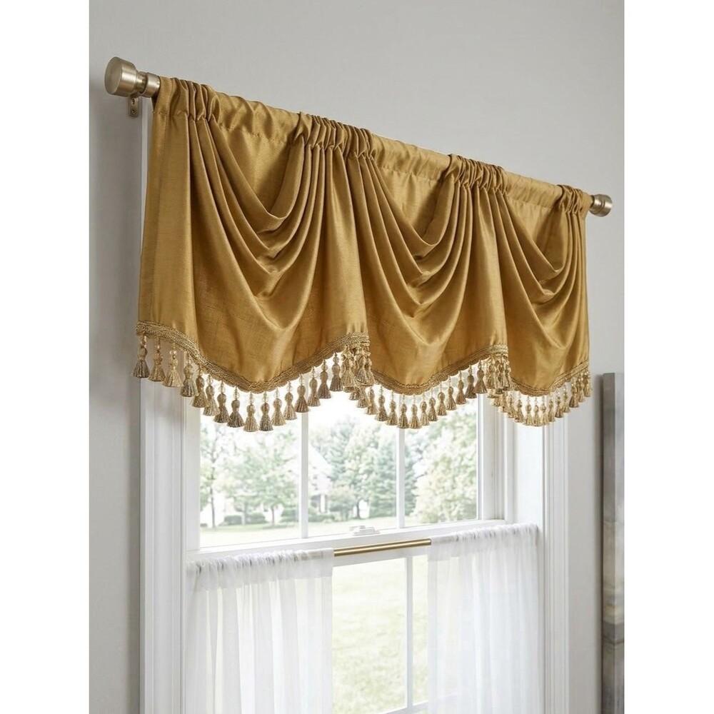 Sun Zero Gold Valance Window Curtain 50x17 Tassel Fringe Trim NWT⁠